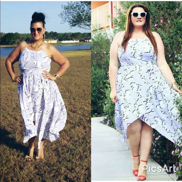 Lane Bryant Lilac Floral Bloom Chiffon Handkerchief Hem Midi Dress 14 Purple NWT - Picture 16 of 16